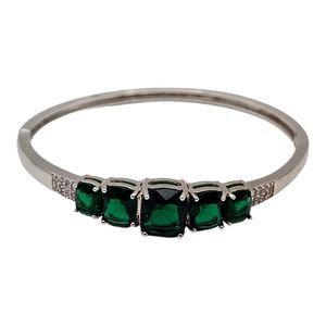 Beautiful Vintage Graduated Faceted Green‎ and White Rhinestones Cuff Bracelet
